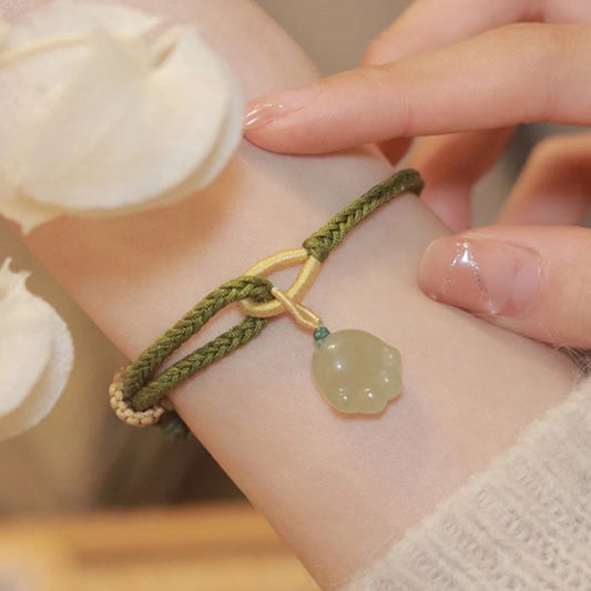 Pulsera de jade con diseño de pata de gato y piedras de Buda para la suerte y la abundancia