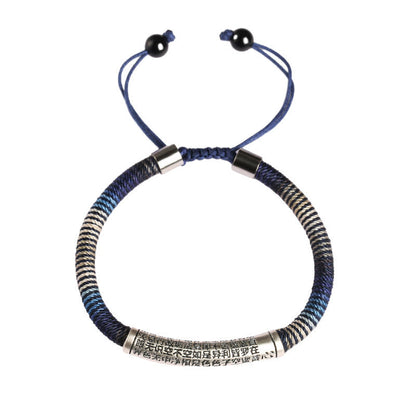 Pulsera trenzada de plata de ley 999 con piedras de Buda y sutra del corazón, hecha a mano