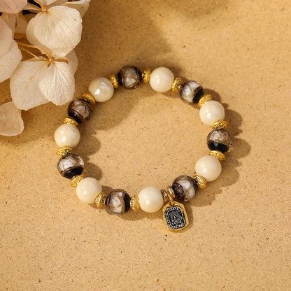 Pulsera de protección con cuentas de porcelana, ceniza de incienso y vidrio Liuli, con amuleto tibetano Zakiram, diosa de la riqueza