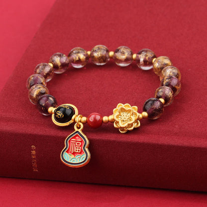 Pulsera de la suerte con cuentas de vidrio de loto y liuli con abalorios de calabaza del Tíbet con el símbolo Om Mani Padme Hum Fu de Buda
