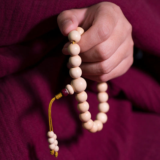 Mala de muñeca con bendición de madera de Abelia Biflora natural y piedras de Buda 