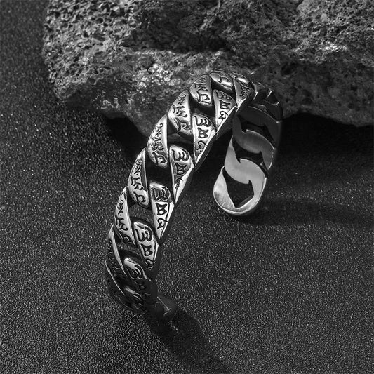 Pulsera de acero de titanio con piedras de Buda y mantra Om Mani Padme Hum tibetano 