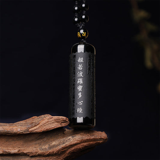Colgante de obsidiana negra natural con piedras de Buda para purificación del Sutra del Corazón