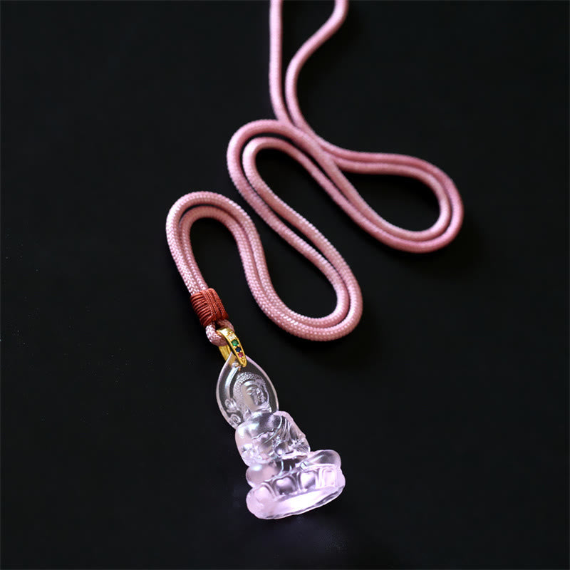 Collar con colgante de amuleto de serenidad de cristal Liuli con piedras de Buda Tathagata azul y Buda de la medicina 