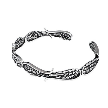 Brazalete de la suerte tallado con alas de ángel y plumas de Buda 