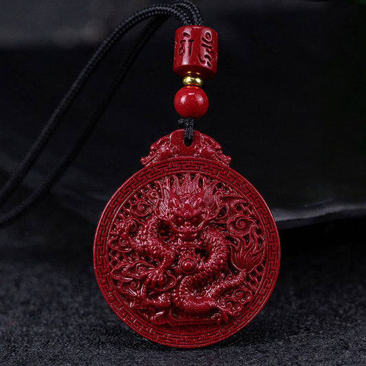 Collar con colgante de cinabrio natural con protección del dragón y piedras de Buda del Año del Dragón 