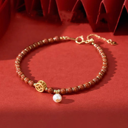 Pulsera de confianza con monedas de cobre y ágata roja bañada en oro de 14 quilates con piedras de Buda 