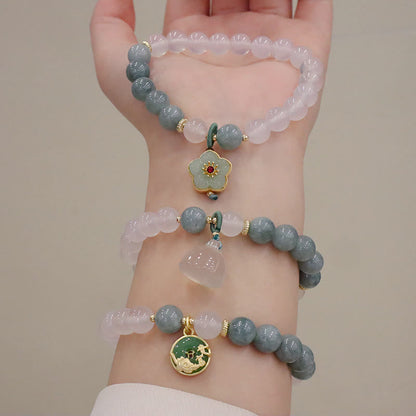 Buddha Stones Weißer Achat Jade Lotusblume Friedensschnalle Schutzarmband 