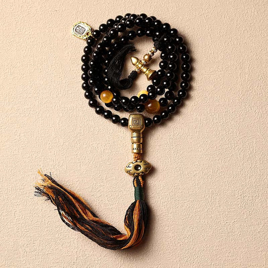 Buddha Stones Tibetische 108 Mala-Perlen Schwarzer Onyx Tigerauge Perlen Neun Paläste Bagua Schutzarmband
