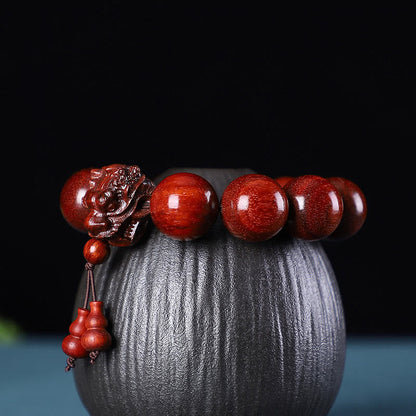 Pulsera de protección con piedras de Buda, palisandro, sándalo verde, hoja pequeña, sándalo rojo, agar y dragón tallado 