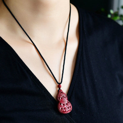 Colgante de collar con bendición de cinabrio natural con forma de calabaza del zodiaco chino Yin Yang de Buda sonriente con piedras de Buda 
