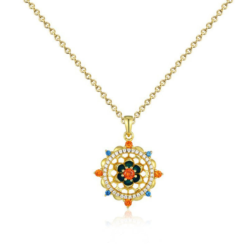 Collar con colgante de flor de loto de plata de ley 925 con piedras de Buda y circonitas de colores para un nuevo comienzo.