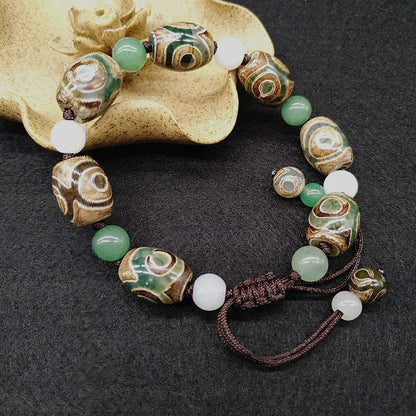 Buddha Stones Tibetan Three-eyed Dzi Bead Luck Protection Braided Bracelet