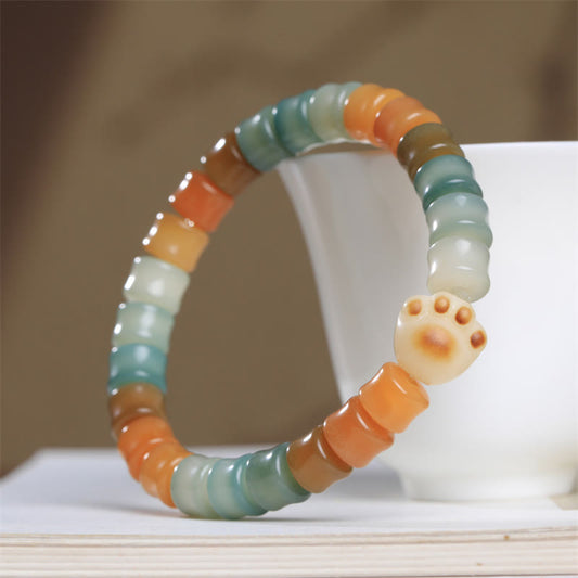 Buddha-Steine, buntes Bodhi-Samen-Armband mit Katzenpfote und Weisheit