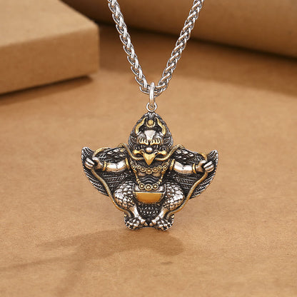 Collar con colgante de cobre protector de pájaro Garuda del Tíbet con piedras de Buda