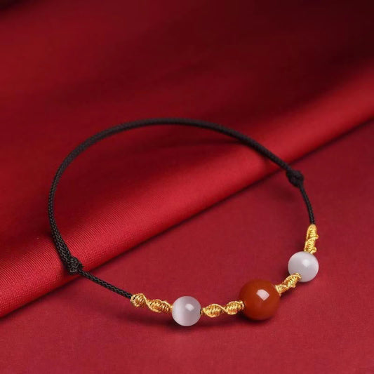 Pulsera de hilo trenzado con ojo de gato de ágata roja natural y piedras de Buda, collar y colgante