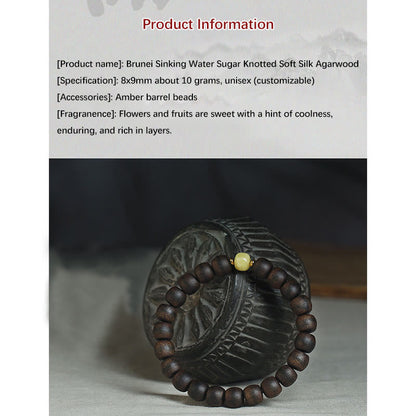 Buddha Stones Seltenes Brunei-Adlerholz-Bernstein-Armband mit Balance, Frieden und Ruhe