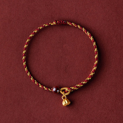 Pulsera trenzada con dije de paz y alegría de loto, hecha a mano con piedras de Buda y cuerda de oro rojo 