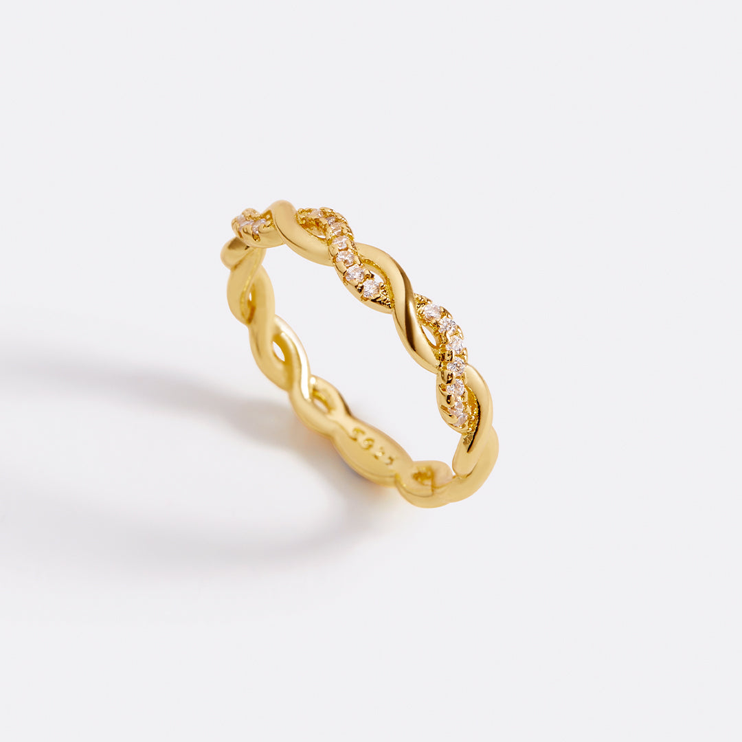 Zierlicher Pavé-Twist-Stapelring