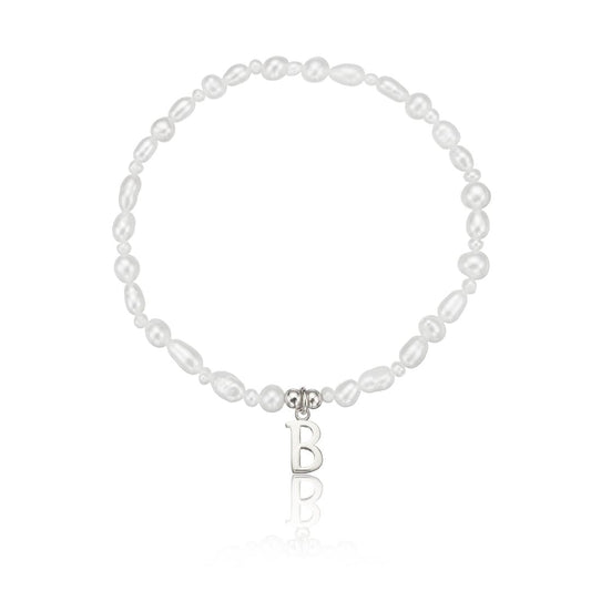 Silver Pearl Initial Letter Bracelet