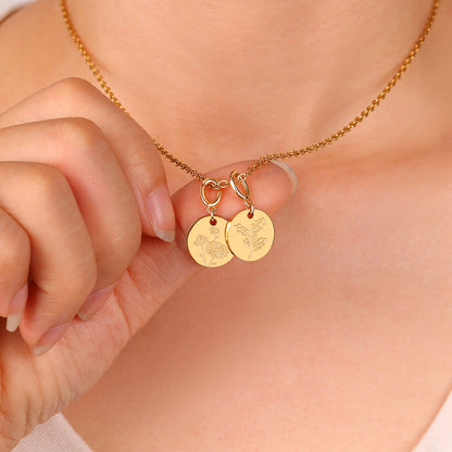 Engraved Birth Flower Disc Charm