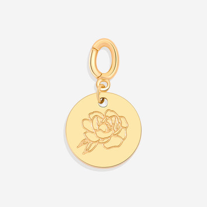 Engraved Birth Flower Disc Charm