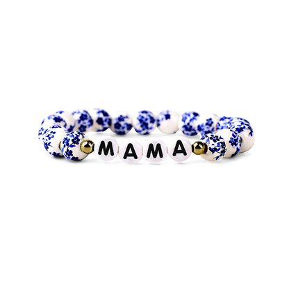 Blaues Porzellan-Armband mit Blumenperlen für Mama und Oma