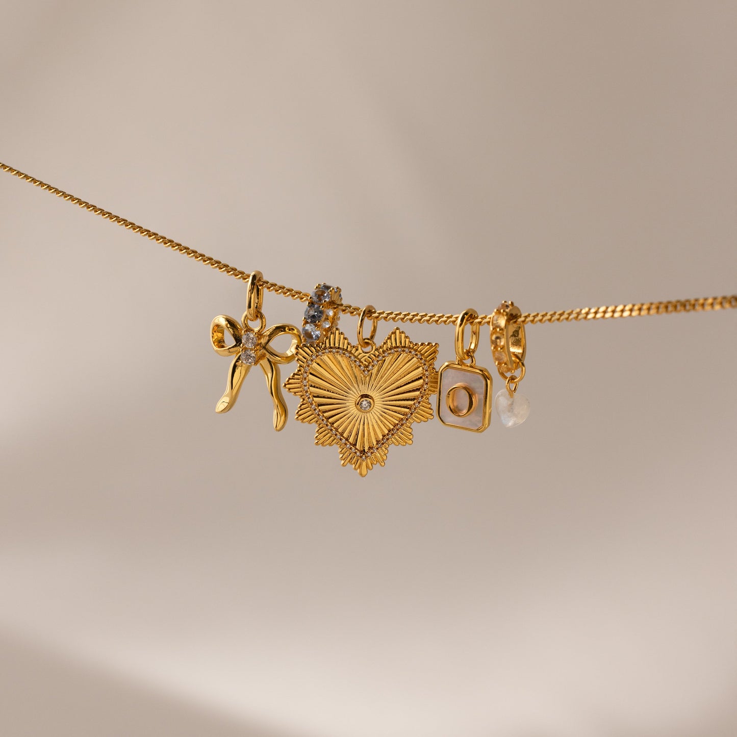 Ribbed Diamond Heart Charm