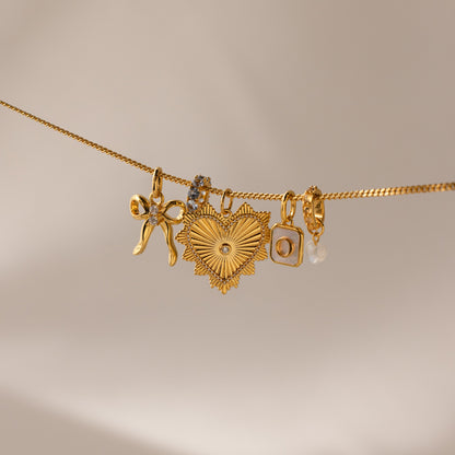 Ribbed Diamond Heart Charm