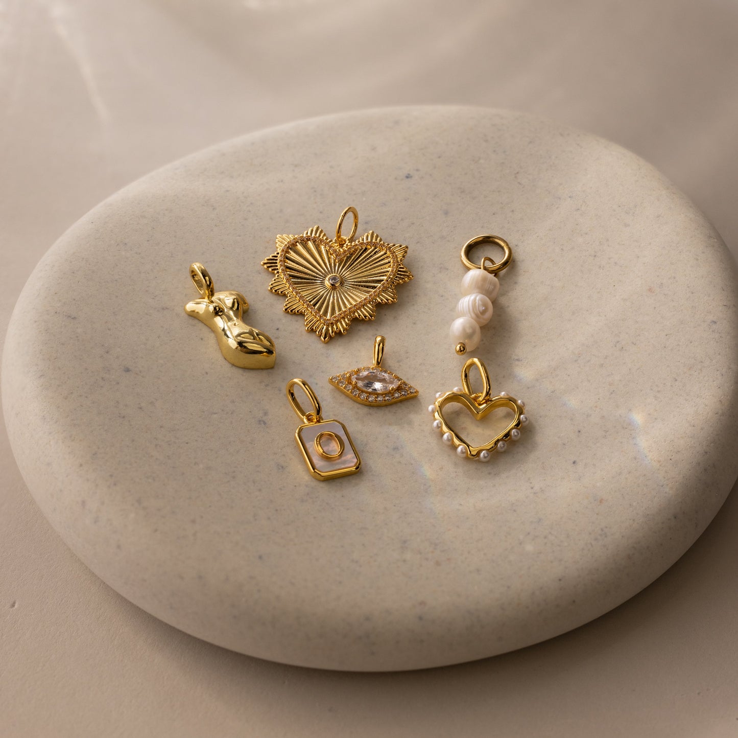 Ribbed Diamond Heart Charm