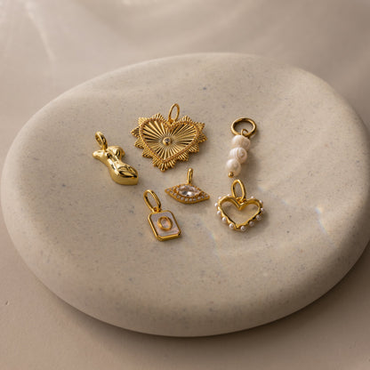 Ribbed Diamond Heart Charm