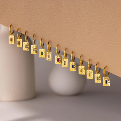 Birthstone Tag Huggies
