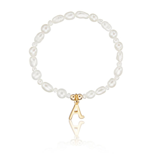 Gold Children's Pearl Initial Letter Bracelet