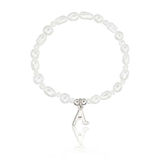 Silver Children's Pearl Initial Letter Bracelet