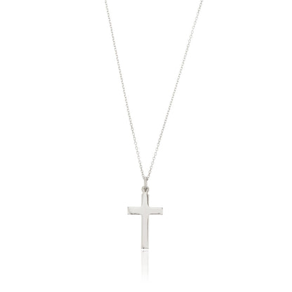 Collar de cruz de oro blanco macizo