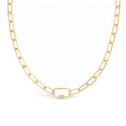 Link Chain Necklace with Pave Carabiner Clasp