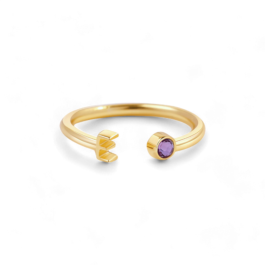 Dainty Birthstone Initial Ring
