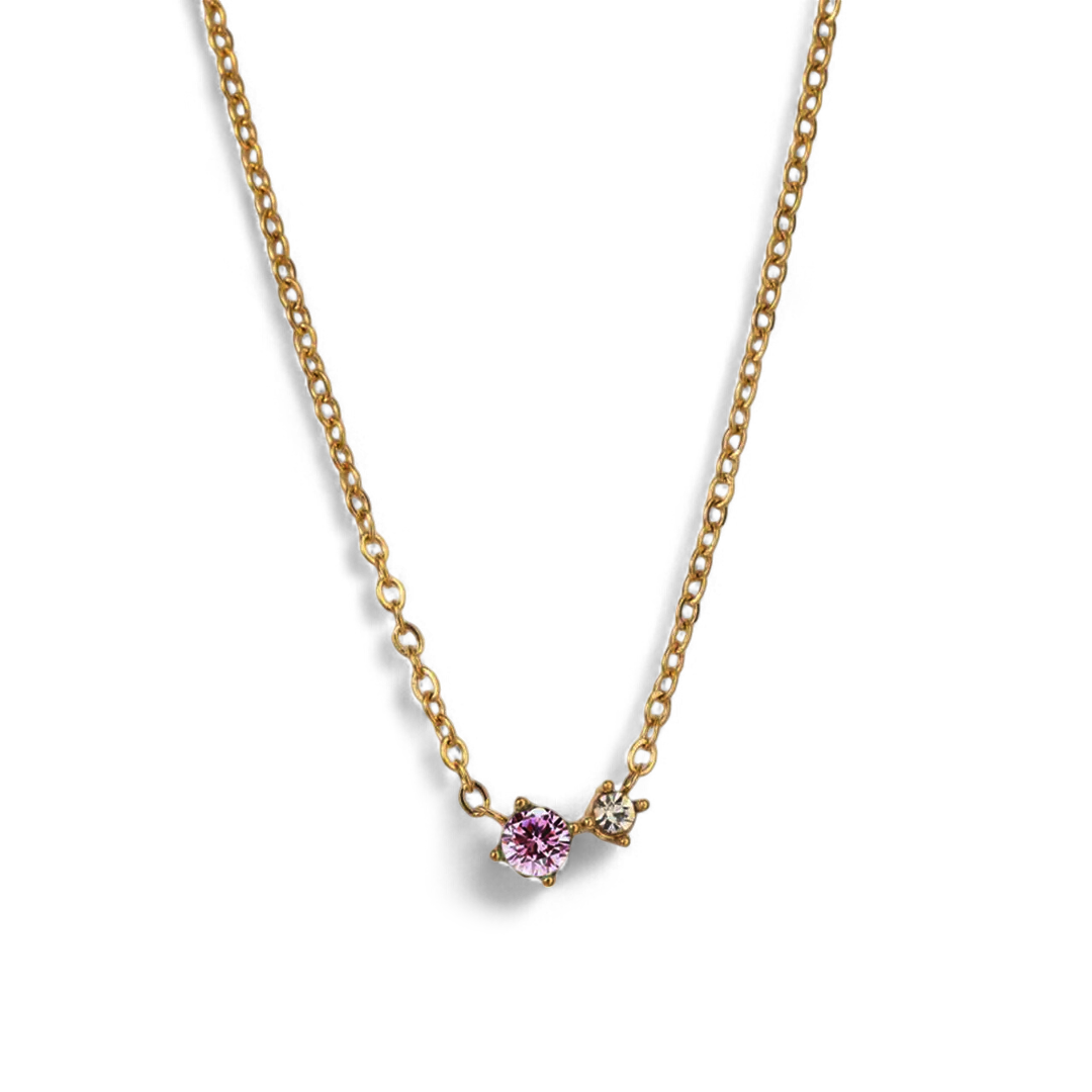 Zierliche Solitärkette mit Geburtssteinen und Diamantakzent