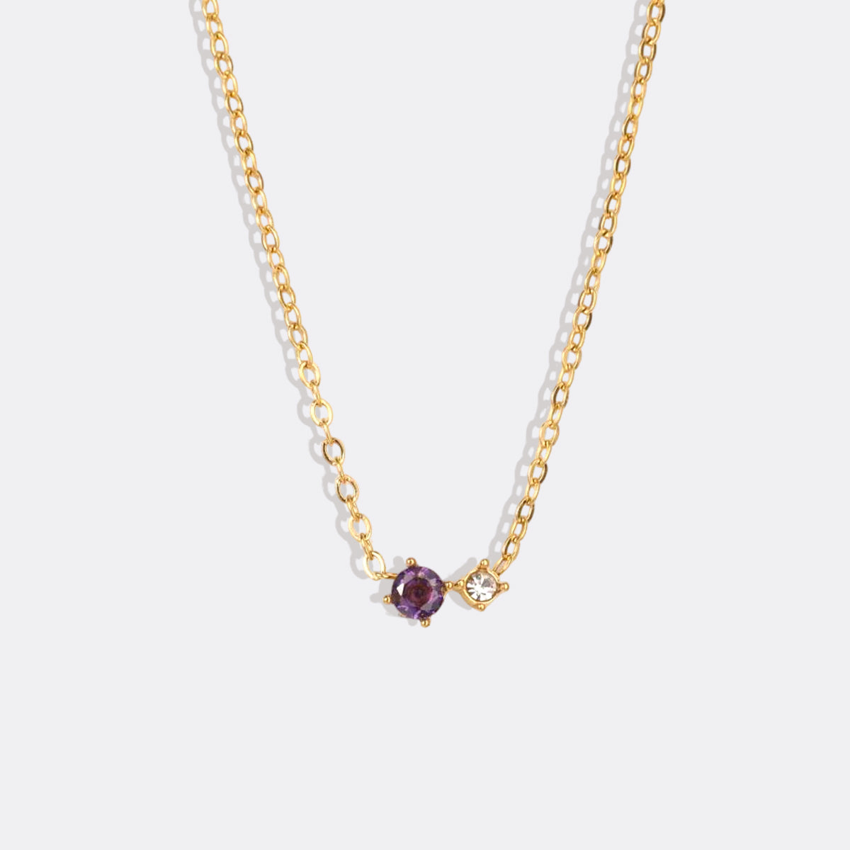 Zierliche Solitärkette mit Geburtssteinen und Diamantakzent