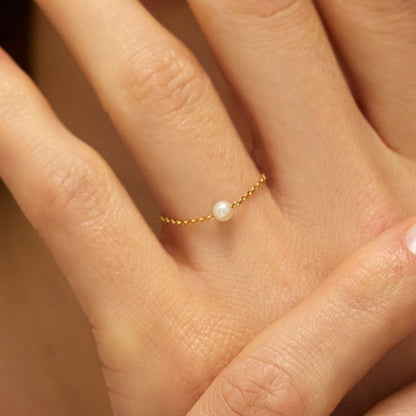 Gold Pearl Chain Ring