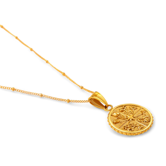 Floral Coin Pendant Necklace