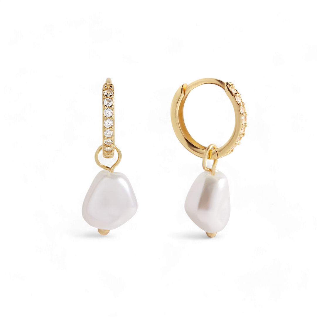 Süßwasserperlen-Tropfen-Pavé-Huggie-Ohrringe