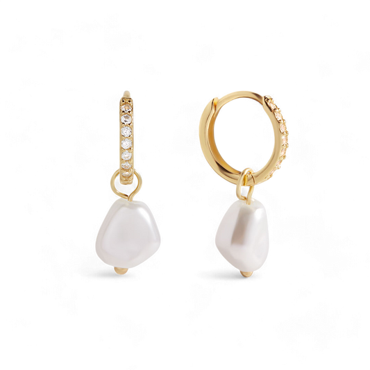 Süßwasserperlen-Tropfen-Pavé-Huggie-Ohrringe