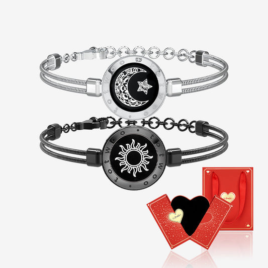 [Valentine's Day Gift Packaging] Sun&Moon Touch Bracelets with Snake Chain (Black+Silver) - Touch Bling
