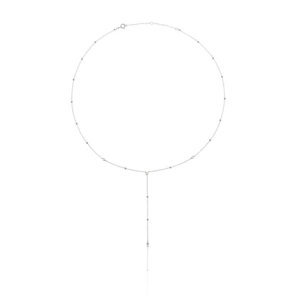 Silver Diamond Style Satellite Lariat Necklace