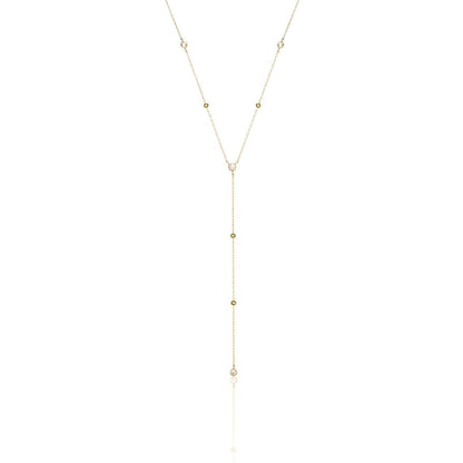Gold Diamond Style Satellite Lariat Necklace