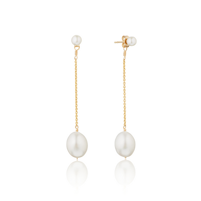 Gold Large and Small Pearl Drop Stud Earrings