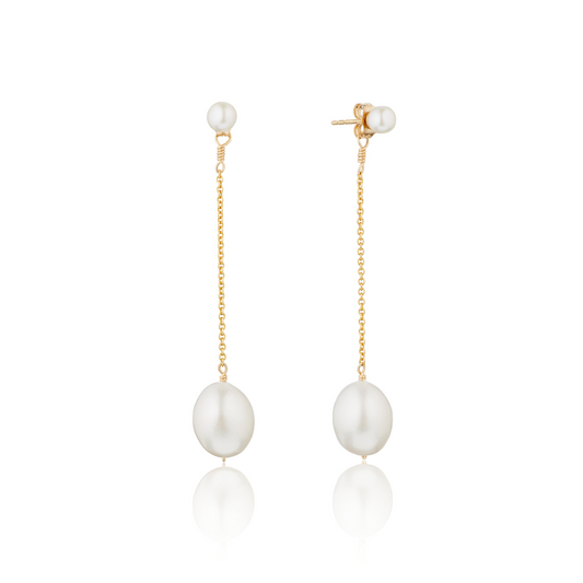 Gold Large and Small Pearl Drop Stud Earrings