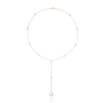 Gold Multi Pearl Lariat Necklace