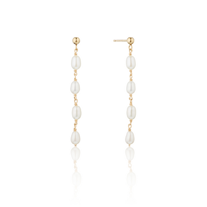 Gold Four Seed Pearl Drop Earrings